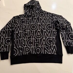 Champion Reverse Weave All Over Logo Print Hoodie Black White Mens 3XL